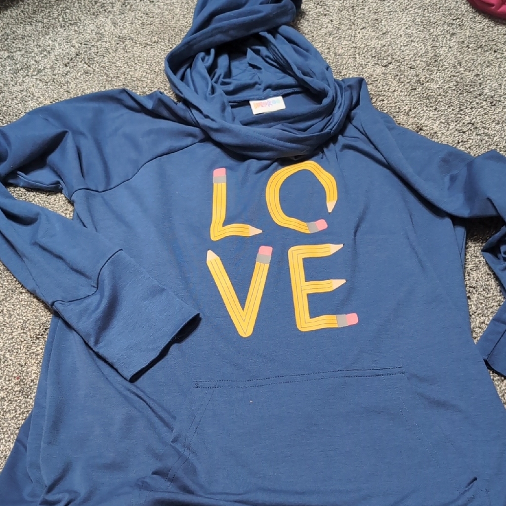 LuLaRoe Blue Long Sleeve Tee with Yellow 'LOVE' Design